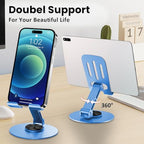 Universal Metal Cell Phone Stand, Multi-Angel Adjustable 360° Rotation Non-Slip Metal Phone Stand Compatible with iPhone 17 16 Pro Max and All Smartphones (Blue&Blue) - color: Blue&Blue