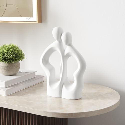 Danya B Hans White Abstract Embrace Couple Decorative Accent Matte Ceramic Sculpture Figure Set