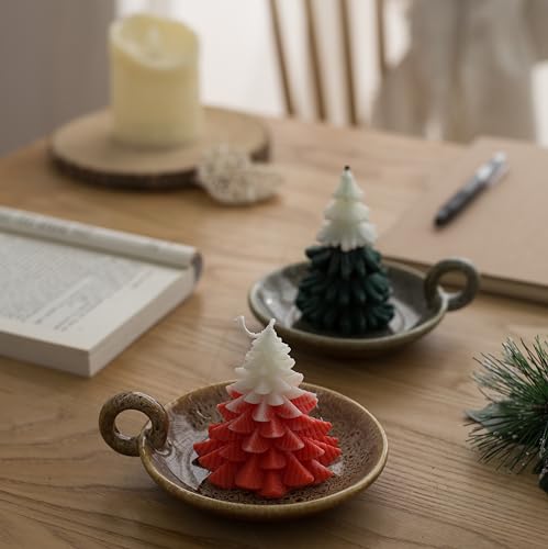 1pack Vintage Ceramic Candle Holders with Handle, Round Farmhouse Ceramic Plate Tray,Sage Holder for Burning,Incense Holder for Meditation Room Home Decor (Khaki) - color: Khaki