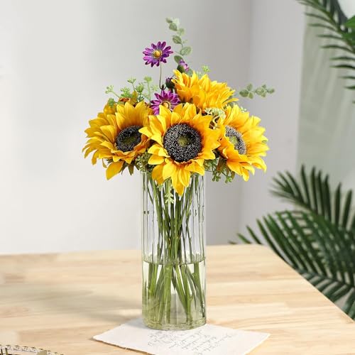 Gute 8 Inch Glass Vases for Decor, Flower Vase for Home Decor, Modern Decorative Clear Vase Centerpieces Living Room, Kitchen, Office Wedding or Gifts - size: 8inch