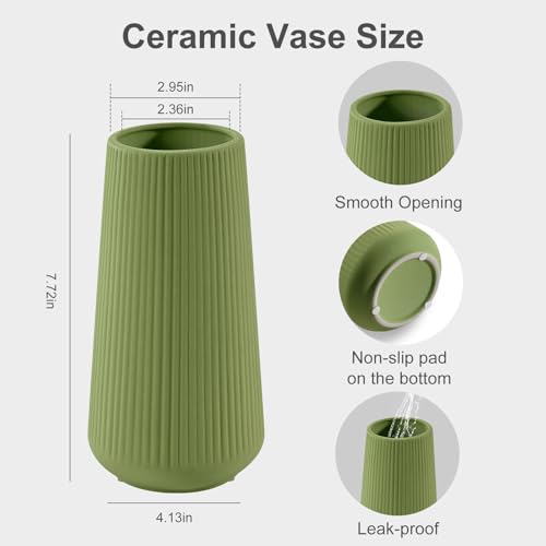 Saga Green Ceramic Vase, GUKJOB Small Cute Flower Vase for Pampas Grass, Home, Living Room, Dining Table, Farmhouse, Office Decor, Bedroom, Table, and Kitchen Shelf (Saga Green) - color: Small Saga Green