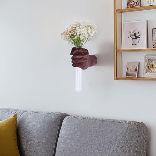 Wall Sculptures, Hand Vases Home Decor, Wall Mount Art Sculpture, Unique Wall Art Statue, Funky Flower Vase Decorations, Modern Eclectic Hanging Decor,Glass Test Tube Vase - color: Brown