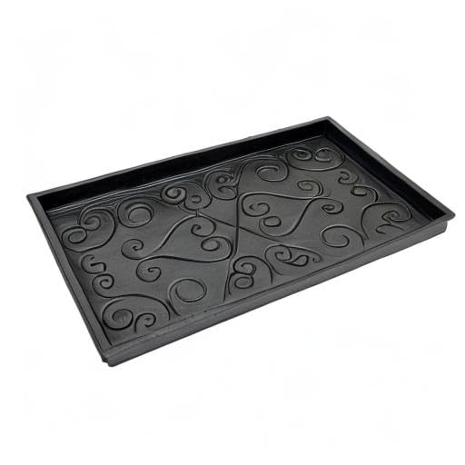 Achla Designs Scrollwork Rubber Boot Tray, Black, 24 inch L, Small - size: 24" x 14.3" x 1.5"