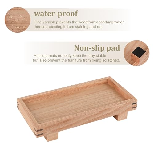 Decorative Tray Small Pedestal Stand Farmhouse Bathroom Decor Wooden Riser Display Stand for Vanity, Kitchen Countertop, Sink, 9.4 * 4.7 Brown - color: Brown, size: 9.4" x 4.7" x 1.7"