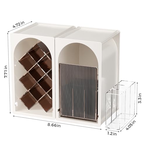 INVSSENE Stackable Makeup Organizer Countertop, Storage Perfume Skincare Cosmetic Lipstick Face Mask Makeup Brush Palettes, Ideal for Vanity Bathroom Counter - color: 3513 White+Coffee