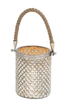 Deco 79 Glass Handmade Indoor Outdoor Candle Lantern Decorative Lantern Candle Holder with Rope Handle, Lantern 5" x 5" x 13", Silver - size: 5" by 13"
