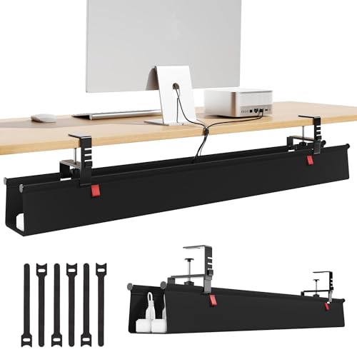 Litwaro Under Desk Cable Management Tray No Drill, 40.6" Cord Organizer with Clamp for Standing Desk, Premium Fabric Cable Tray with Wire Management for Office Home, Black - color: Black, size: Extra Large (40.6"L x 5.9"W)
