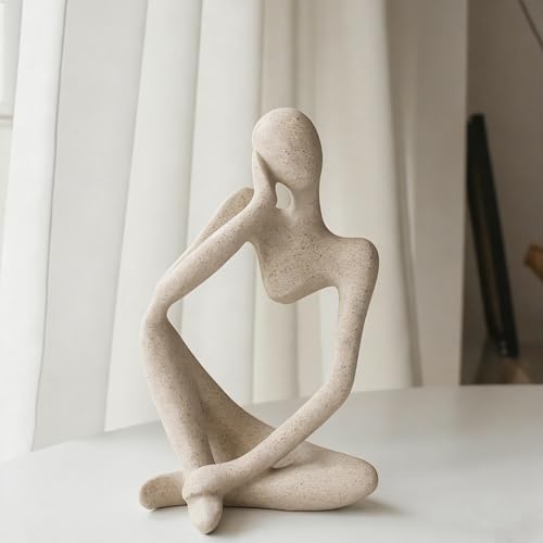 1PC Abstract Thinker Sculpture Statue, Sandstone Resin Art Figurine for Home Office Bookshelf Desktop Decor, Small Sandstone, Left