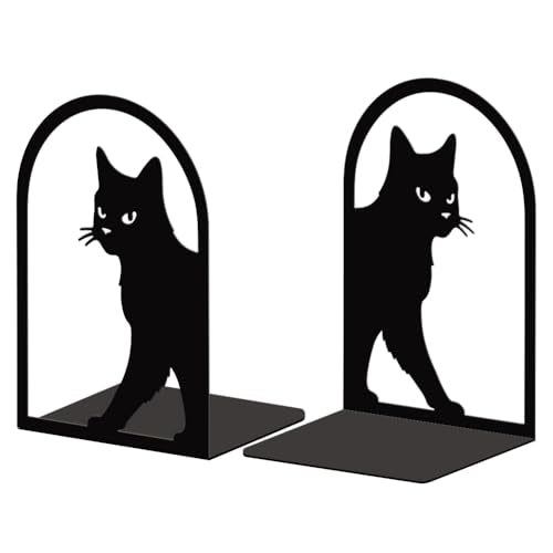 Peacoblue Metal Bookends for Shelves, Modern Decorative Heavy Duty Study Book Support Stoppers for Office, Desk, Shelf, Room 5.3"x4.3"x7.9" Cast Iron Simple Tall Bookends, 1 Pair (Cute Cat) - style: Cute Cat