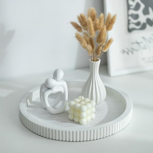Hanobe Decorative Tray for Coffee Table: White Round Trays for Living Room Ottoman Centerpiece Home Decor 12" Modern Farmhouse Topper Dining Kitchen Island Tabletop Display - color: White