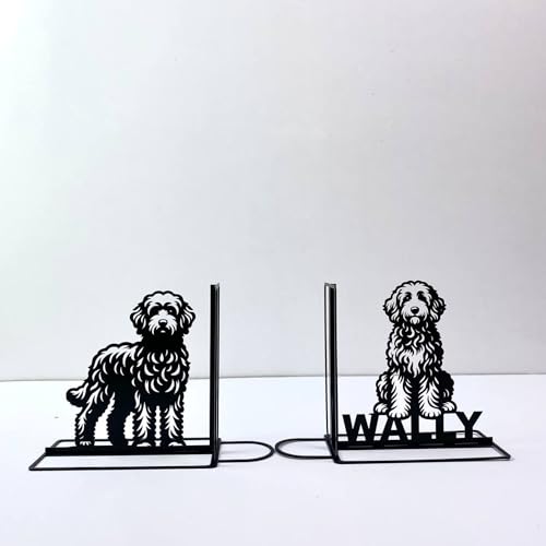 Custom Goldendoodle Dog Bookends for Shelves Decorative, Goldendoodle Bookshelf Holder, Dog Pet Book Ends Metal Art, Book Stopper for Heavy Books, Bookends Hold Books for Home Office - color: Design 20