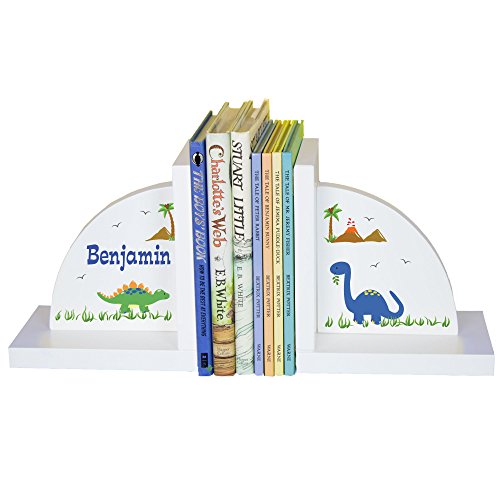 My Bambino Personalized Bookends Custom White Wood Book Ends for Children's Books | Baby Shower & Nursery Gift (Dinosaur) - color: Dinosaur