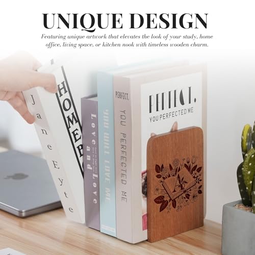 Wood Bookends, Book Ends for Shelves with Decorative Alphabet A and Z Design - Heavy Duty Iron & Ebony Wood Book Ends for Shelves Bookcase Desk - 1 Pair - A - color: A