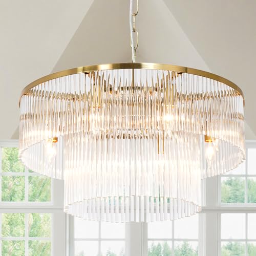 Modern Chandeliers Brass Glass Chandelier Lighting 8 Lights Round Dining Chandelier Light Fixture Ceiling Entryway Bedroom Kitchen Foyer 23.6" - size: Small Brass (23.6" x 70")