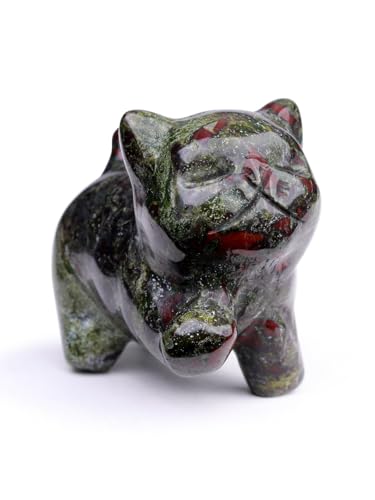 Top Plaza 1 PC Dragon Bloodstone Crystal Cute Cat Figurine Gifts Carved Healing Lucky Home Decor Natural Gemstone Cats Collectibles Pocket Sculpture for Cat Lovers - color: Dragon Bloodstone