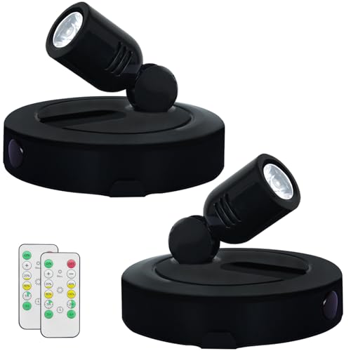 HAMVIDNE Battery LED Spotlight, Indoor Spotlights, Battery Powered Spot Lights with Remote, Up Lighting for Plants, Picture Light for Wall Art Display Dartboard Painting Artwork Accent-2Pack - color: Black