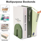 FYSUIMU 4Pcs Boho Sage Green Arch Wood Bookends Non Skid Book Stoppers Rainbow Shape Wooden Book Stands for Heavy Books Home Office Library Kitchen