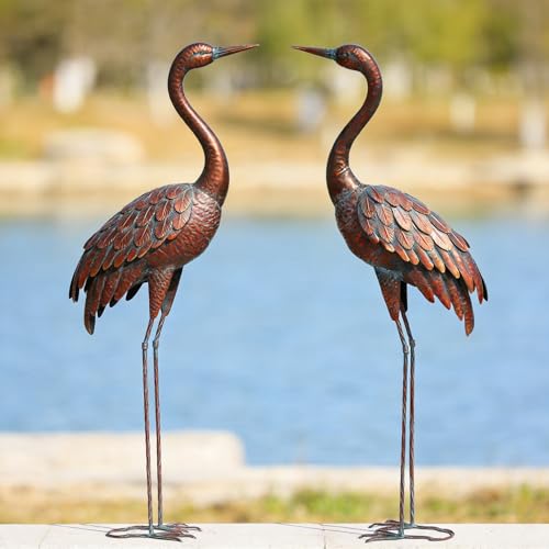 chisheen 2PCS Garden Crane Statues Outdoor Sculptures Metal Yard Art Statue for Garden Decoration Large Size Set of 2 - size: L-2PC