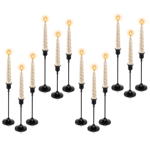 12pcs Black Candle Holder, Black Candlestick Holders Taper Candle Holders for Pillar Candles Sticks Holder Decor Halloween Christmas Decorations Candle Stick Holder Candelabros para Centros de Mesa - color: Black - 12pcs