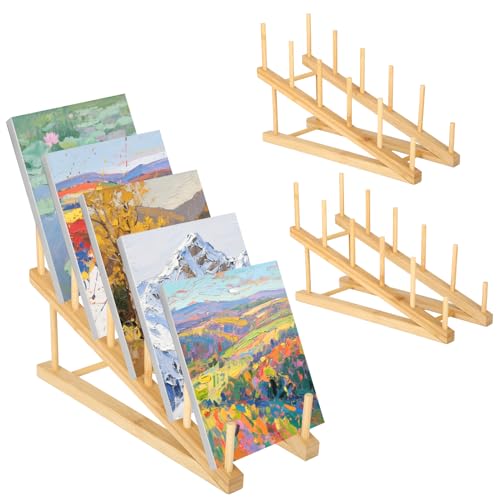 Rainmae 3 Pack Small Art Drying Rack Art Storage Rack for Classroom 5 Layers Paint Display Rack Wood Storage Stand for Canvas, Art Storage Organizer for Painting Canvas, Wooden Tabletop Art Rack - color: 3 Pack