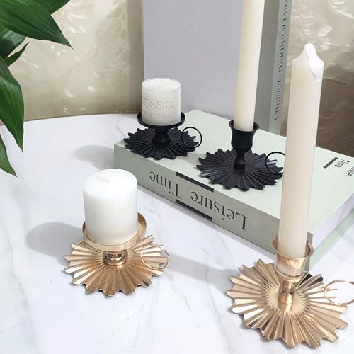 Vintage Iron Candle Holder Handheld Rustic Candelabra for Home Decor - 3.94" L x 3.94" W, Gold Plate Shape - color: Gold, size: Plate Shape