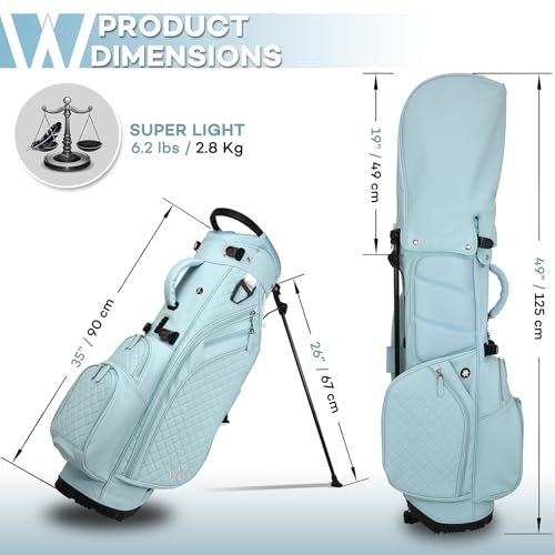 Luxury Womens Golf Bag, PU Leather Golf Stand Bag for Women/Ladies, 14-Way Full-Length Top Dividers, Ultra Lightweight, Large Pockets for Accessories - color: Powder Blue