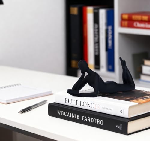 "Reading Thinker Sculpture is a Modern Abstract Black Resin Statue for Book Lovers. Great for Home, Office and Table Decor. A Stylish Ornament and Perfect Housewarming Gift. (Black A) - color: Black a