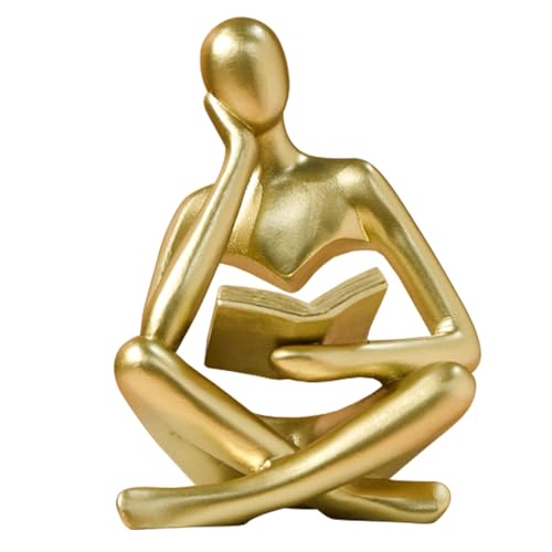 Gold Reading Women Statue, Thinker Sculptures, Abstract Art Ornament, Modern Aesthetic Figurine Decoration, Suitable for Home Living Room Bedroom Office Shelf Table Desk Bookshelf Decor (Gold Left) - color: Gold Left, size: Large