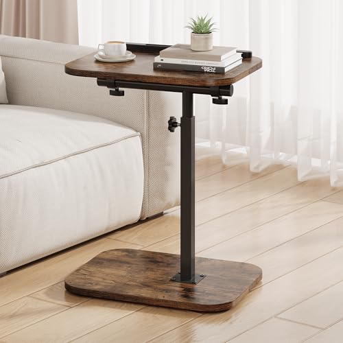 TV Tray Table, C Shaped End Table, Adjustable Height 17.7"-31.5", Flip-Top, Snack Side Table with 360 Swivel and 180 Tilt for Couch, Sofa, Bed, Recliner, Brown - color: Brown