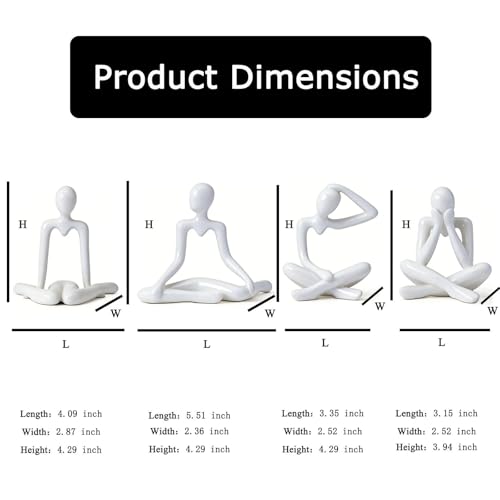 Abstract Thinker Statue Set of 4, Modern Home Decor for Shelves, Console Table & Entryway, Minimalist Neutral Aesthetic Figurines, Lightweight Safe Decor for Living Room & Office(White) - color: White