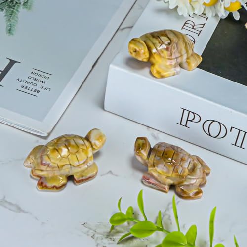 Artistone 2" Gemstone Sea Turtle Figurine, Hand Carved Natural Crystal Healing Animal Hawksbill Sculpture Paperweight Home Office Decor (Crazy Lace Agate) - color: Crazy Lace Agate