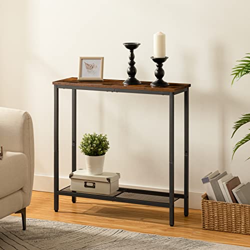 HOOBRO 29.5" Narrow Console Table, Small Entryway Table with Shelf, 2 Tier Thin Sofa Table, Behind Couch Table, Side Table, for Hallway, Living Room, Bedroom, Rustic Brown and Black BF74XG01 - color: Rustic Brown + Black