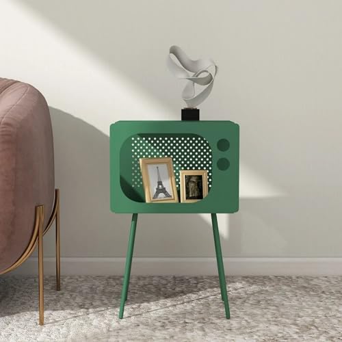 homary Modern End Table TV Shape Side Table, Metal Hollow Accent Table in Fresh Green, Narrow Sofa Table for Living Room Bedroom Apartment Decor (Green)
