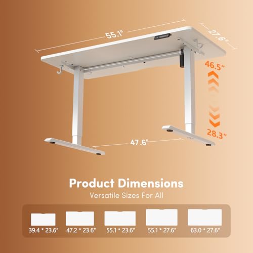 FEZIBO Standing Desk, 55×28 Inches Electric Height Adjustable, Sit Stand Up, Computer Office Desk with Splice Board, While Frame/While TOP - color: White, size: 55 x 28