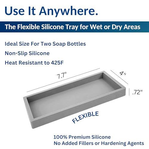 Spacewiser Countertop and Vanity Tray - 2 PC Small 7.7" Silicone Bathroom Trays, Kitchen Soap Tray, Dish Sponge Soap Holder Kitchen Sink Organizer Caddy, Bathroom Counter Trays for Lotion Dispenser - color: Modern Gray, size: 2 PC Small - 7"