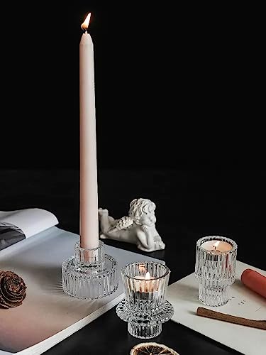 Vixdonos Glass Candlestick Holders Tealight Candle Holders for Table Centerpieces, Wedding Decor and Dinner Party (3 Pcs, Clear) - color: Clear, size: 3 Pcs
