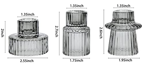 Vixdonos Taper Glass Candlestick Holders Tealight Candle Holders for Table Centerpieces, Wedding Decor and Dinner Party (3 Pcs, Gray) - color: Gray, size: 3 Pcs