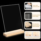 xydstay 2pack 8.5x11 Acrylic Sign Holder with Wood Base for Picture Frames,L/T Shape Double Slot Design for Vertical or Slant Back Display, for Restaurant, Office, School, Store and Home Use - size: 2 pack