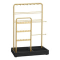 SONGMICS Jewelry Holder, Jewelry Organizer Display Stand with Metal Frame, Velvet Tray, Necklace Earring Bracelet Holder, for Studs, Rings, Gift Idea, Pale Gold and Ink Black UJJS021AB02 - color: Pale Gold + Ink Black