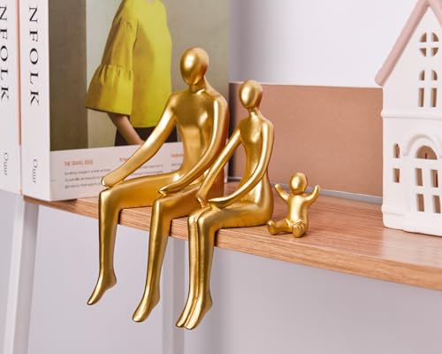 Quoowiit Gold Decor Family Statue Shelf Decor, Abstract Modern Home Decorations Family Sculpture, Minimalist Miniature Coffee Table Ornament Figurines for Office Bookshelf Living Room Bedroom 3 Piece - color: Gold