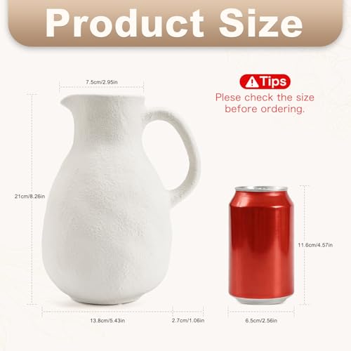 Ceramic Flower Vase 8 inch White Farmhouse Vase with Handles for Home Decor Vintage Rustic Decorations for Bathroom, Living Room, Entryway, Wedding - color: 8 Inch-white