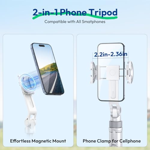 ULANZI TT88 Magnetic Tripod for iPhone 17, 57" Extendable Selfie Stick w Remote, 2-in-1 Phone Clip & Dual Cold Shoe Mounts-Lightweight Phone Tripod Stand for Vlogging, Travel, Video Recording, White - color: White