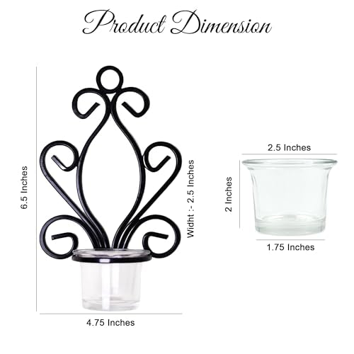 Hosley Iron Angel Wall Sconce Set - 7.68" Tea Light Candle Holders Pair of Decorative Iron Sconces for Home Decor Angel Wing Design Set of 2 - color: Black-3