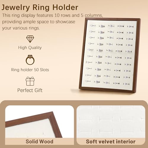 Homeanda Ring Display Stand - 50 Slots L-Shaped Velvet Jewelry Tray Ring Board Earrings Organizer for Vendors - style: L-Shape 50 Slots