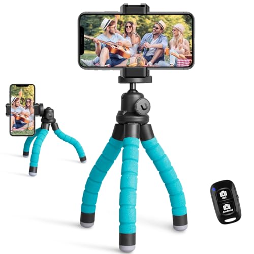 Ubeesize Portable Tripod Stand with Wireless Remote & Clip, Flexible Phone Holder for Video Recording (Blue) - color: Blue, style: Standard