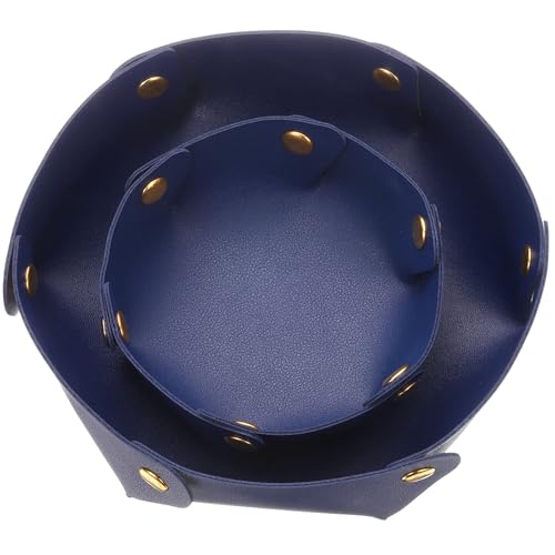 uxcell 2 Pcs Valet Tray for Women and Men, PU Leather Jewelry Tray Entryway Table Bedside Nightstand Catchall Storage Organizer for Jewelry Key Coin Watch Wallet (2 Size, Dark Blue) - color: Dark Blue