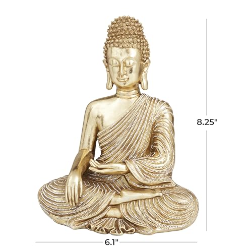 Deco 79 Polystone Buddha Decorative Sculpture Meditating Home Decor Statue with Engraved Carvings and Relief Detailing, Accent Figurine 6" x 4" x 8", Gold