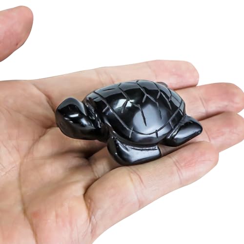 Artistone 2" Gemstone Sea Turtle Figurine, Hand Carved Natural Crystal Healing Animal Hawksbill Sculpture Paperweight Home Office Decor (Black Obsidian) - color: Black Obsidian