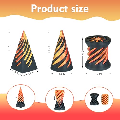 3PCS Impossible Cone,3D Printed Spiral Cone Fidget Toys,Impossible Pyramid Passthrough Sculpture,Stress Relieving Toys for Adults and Kids,Stocking Filler White Elephant Gifts(Black Gold) - color: Black Gold
