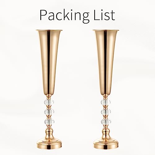 Metal Gold Trumpet Vase - 2 Pcs Tall Tabletop Vases for Centerpieces, 20.8in, Flower Stand for Wedding, Birthday, Home Decor